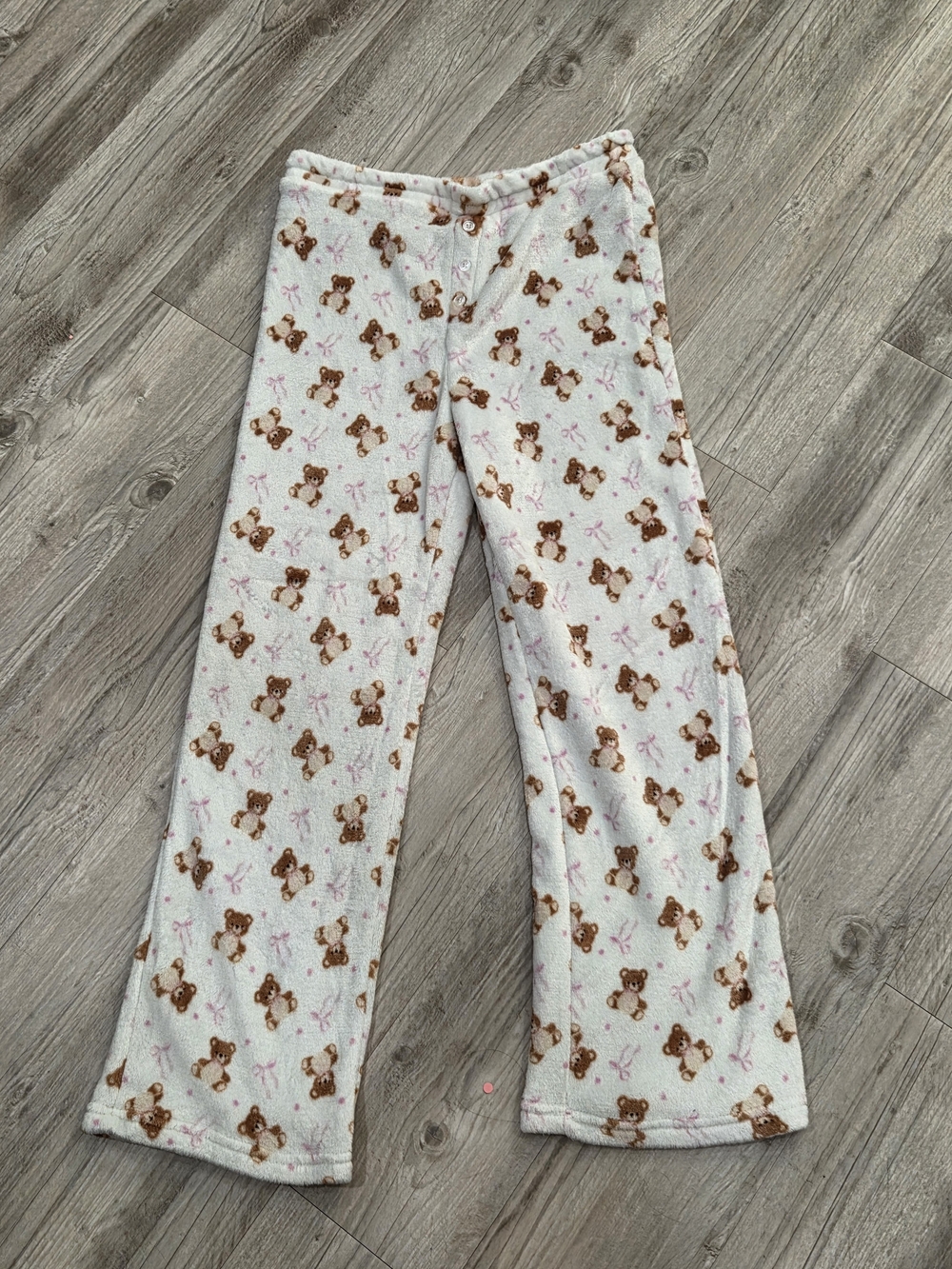 Girls' Teddy Bear Fleece Pajama Pants - White with Pink Accents